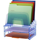 Officemate Blue Glacier™ Large Incline Sorter w/ 2 Letter Trays, 14.3" x 13.4" x 9",Transparent Blue (OIC23211)