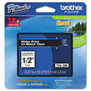 Brother TZe Standard Adhesive Laminated Labeling Tape, 0.47" x 26.2 ft, White on Black (BRTTZE335)