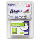 Brother TZ Standard Adhesive Laminated Labeling Tape, 0.47" x 16.4 ft, White/Lime Green (BRTTZEMQG35)