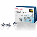 Officemate Thumb Tacks, 1/2" Point, 100/BX, Steel (OIC92914)