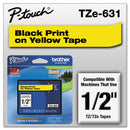 Brother TZe Standard Adhesive Laminated Labeling Tape, 0.47" x 26.2 ft, Black on Yellow (BRTTZE631)