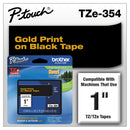 Brother TZe Standard Adhesive Laminated Labeling Tape, 0.94" x 26.2 ft, Gold on Black (BRTTZE354)