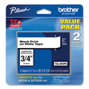 Brother TZe Standard Adhesive Laminated Labeling Tape, 0.7" x 26.2 ft, Black on White, 2/Pack (BRTTZE2412PK)