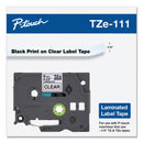 Brother TZe Standard Adhesive Laminated Labeling Tape, 0.23" x 26.2 ft, Black on Clear (BRTTZE111)