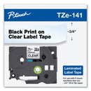 Brother TZe Standard Adhesive Laminated Labeling Tape, 0.7" x 26.2 ft, Black on Clear (BRTTZE141)