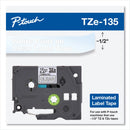 Brother TZe Standard Adhesive Laminated Labeling Tape, 0.47" x 26.2 ft, White on Clear (BRTTZE135)
