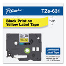 Brother TZe Standard Adhesive Laminated Labeling Tape, 0.47" x 26.2 ft, Black on Yellow (BRTTZE631)