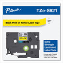 Brother TZe Extra-Strength Adhesive Laminated Labeling Tape, 0.35" x 26.2 ft, Black on Yellow (BRTTZES621)