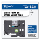 Brother TZe Extra-Strength Adhesive Laminated Labeling Tape, 0.47" x 26.2 ft, Black on White (BRTTZES231)