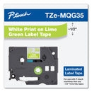 Brother TZ Standard Adhesive Laminated Labeling Tape, 0.47" x 16.4 ft, White/Lime Green (BRTTZEMQG35)