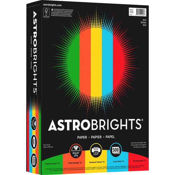 Astrobrights® Eco Brights Colored Paper, 24 lb, 8-1/2 x 11, Assorted, 500 Sheets (WAU22226)