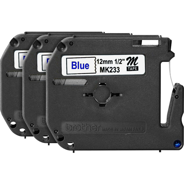 Brother Labeling Tape, Nonlaminated, 1/2" Size, 3/BD, Blue/White (BRTMK233BD)