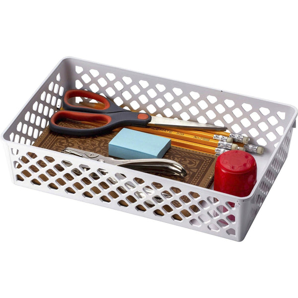 Officemate Officemate Achieva&reg; Large Supply Basket, 2/PK - 3.4", x 10.6" x 6.1" Depth - Compact, Stackable, Storage Space - White - Plastic - 2 / Pack (OIC26206)