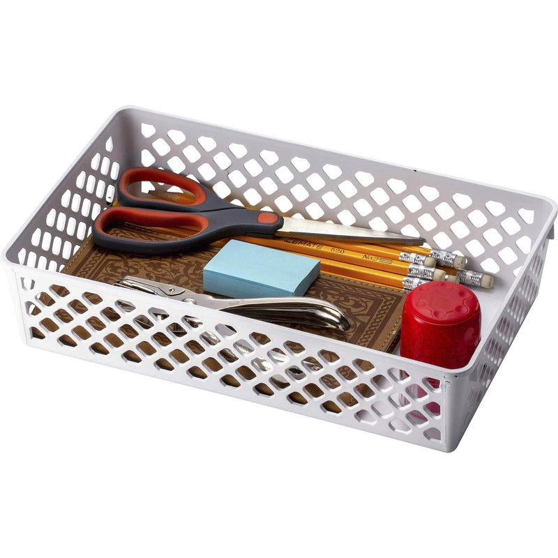 Officemate Officemate Achieva&reg; Large Supply Basket, 2/PK - 3.4", x 10.6" x 6.1" Depth - Compact, Stackable, Storage Space - White - Plastic - 2 / Pack (OIC26206)