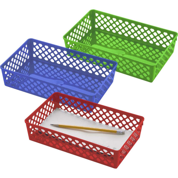 Officemate Large Supply Basket, Assorted Colors, 3/PK - 2.4", x 10.6" x 6.1" Depth (OIC26208)