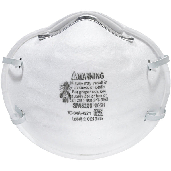 3M™ N95 Particle Respirator 8200 Mask - Disposable, Lightweight, Stretchable, Adjustable Nose Clip - Airborne Particle, Mold, Dust, Granular Pesticide, Allergen Protection - 12 / Carton (MMM8200H2C)