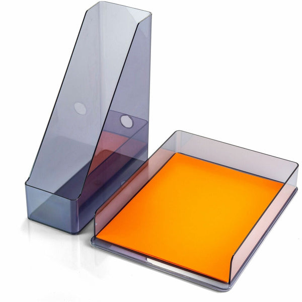 Officemate Recycled Letter Tray & File Desktop Set, Desktop, Front Loading, Durable, Sturdy, Translucent Gray, Plastic (OIC26115)