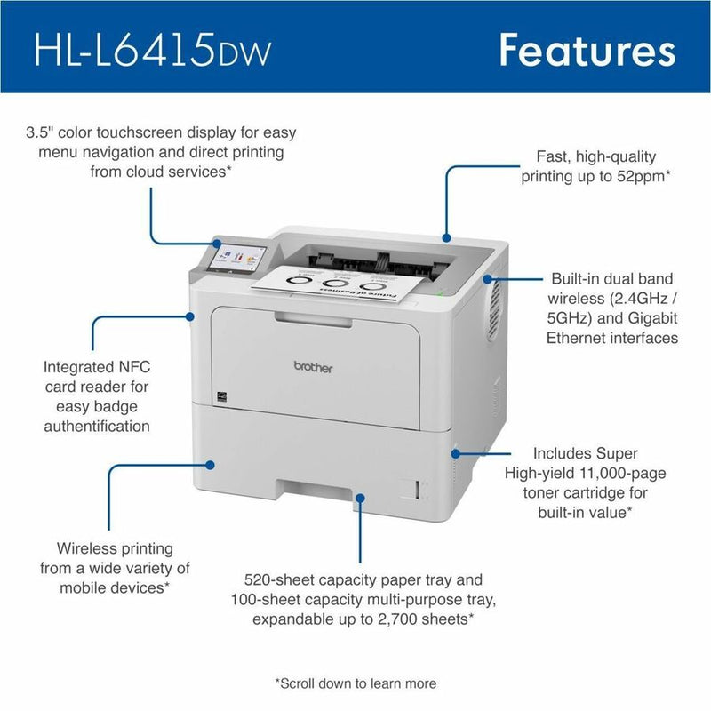 Brother HL-L6415DW Desktop Wireless Laser Printer (BRTHLL6415DW)
