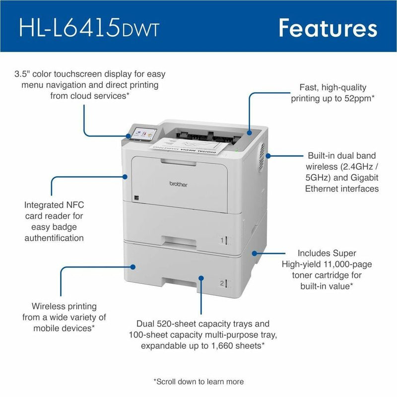 Brother HL-L6415DWT Desktop Wireless Laser Printer (BRTHLL6415DWT)