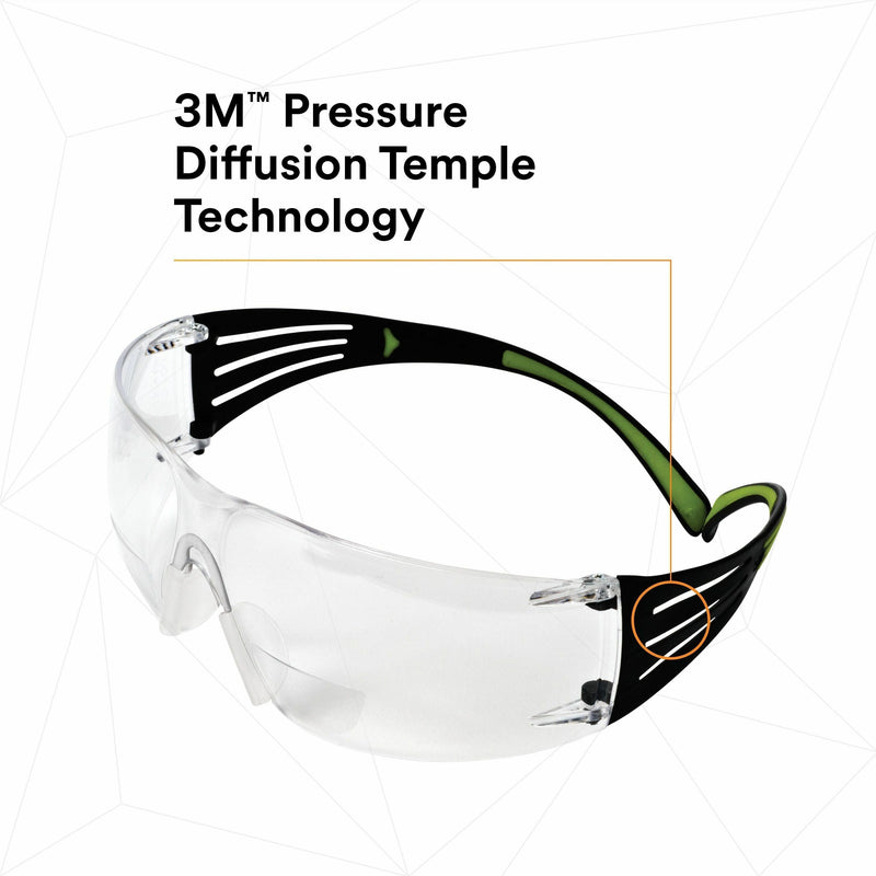 3M SecureFit Protective Eyewear, Polycarbonate, Plastic, Nose Bridge, Comfortable, Anti-fog, Impact Resistant, Frameless, Rubber Tipped Temples, Adjustable Temple, Soft, Diopter Lens (MMMSF425AF)