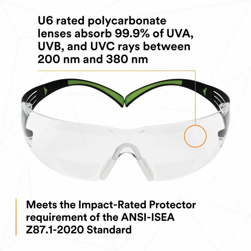 3M SecureFit Protective Eyewear, Polycarbonate, Plastic, Nose Bridge, Comfortable, Anti-fog, Impact Resistant, Frameless, Rubber Tipped Temples, Adjustable Temple, Soft, Diopter Lens (MMMSF425AF)