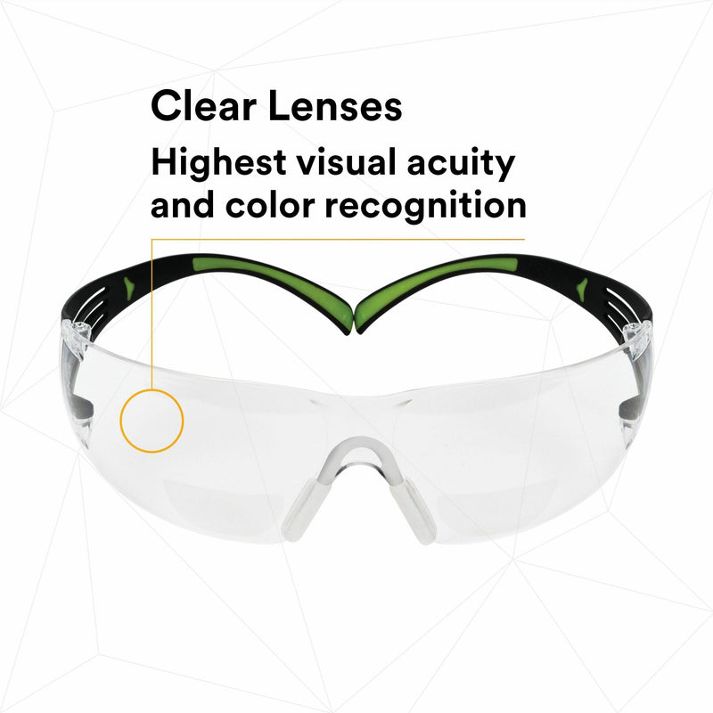 3M SecureFit Protective Eyewear, Polycarbonate, Plastic, Nose Bridge, Comfortable, Anti-fog, Impact Resistant, Frameless, Rubber Tipped Temples, Adjustable Temple, Soft, Diopter Lens (MMMSF425AF)