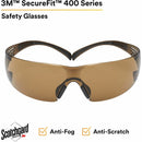 3M SecureFit Protective Eyewear, Polycarbonate, Black, Anti-fog, Comfortable, Soft, Nose Bridge, Impact Resistant, Adjustable Temple, 20/Carton (MMMSF405SGAFBCT)