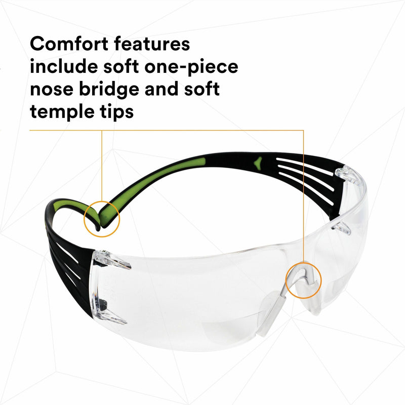 3M SecureFit Protective Eyewear, Polycarbonate, Anti-fog, Impact Resistant, Frameless, Rubber Tipped Temples, Adjustable Temple, Soft, Diopter Lens, 20/Carton (MMMSF425AFCT)