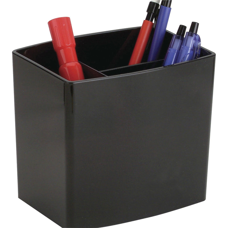 Officemate Pencil Holder, Large, 3 Compartments, 5" x 3-3/4" x 4-1/2", Black (OIC22292)