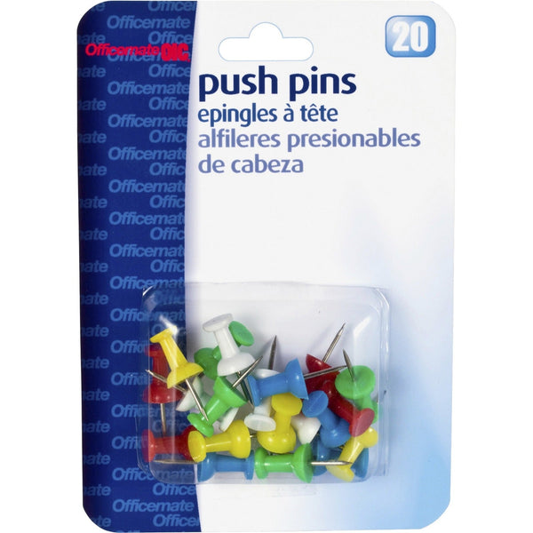 Officemate Push Pins, Plastic, Assorted Colors, Head 1/2&quot; L (OIC92600)