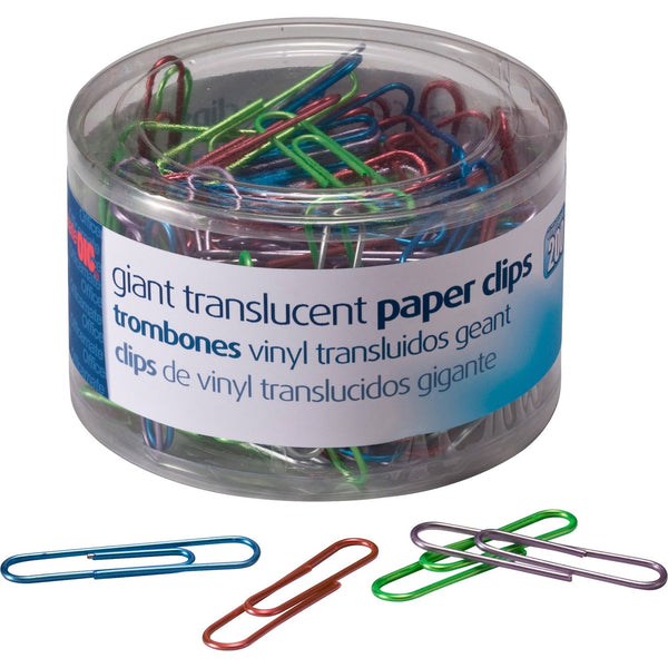 Officemate Giant Vinyl Translucent Paper Clips, Assorted Colors (OIC97212)