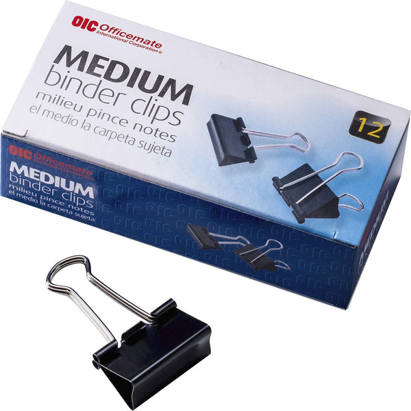 Officemate Binder Clips, Medium, 1 1/4&quot; Wide, 5/8&quot; Cap, Black/Silver (OIC99050)