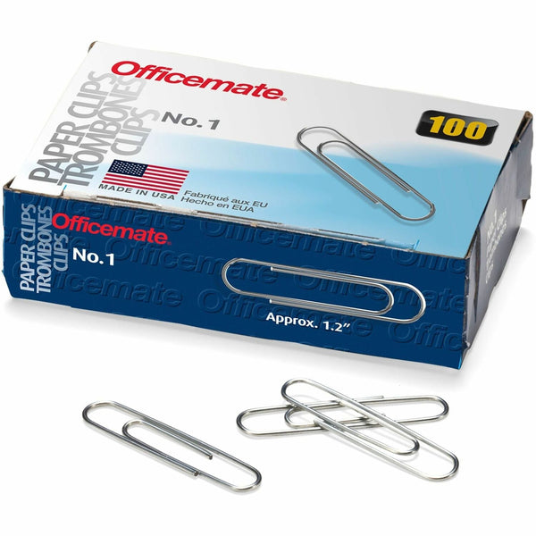Officemate Gem Clips, Size 1, Standard, .034 Gauge, Silver, Box of 10 (OIC99911)