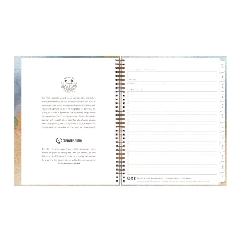 Blue Sky® One Tree Planted Andreo Weekly/Monthly Planner, Abstract Artwork, 11" x 8.5", Blue/Sand/Green Cover, 12-Month (Jan-Dec): 2025 (BLS137948)