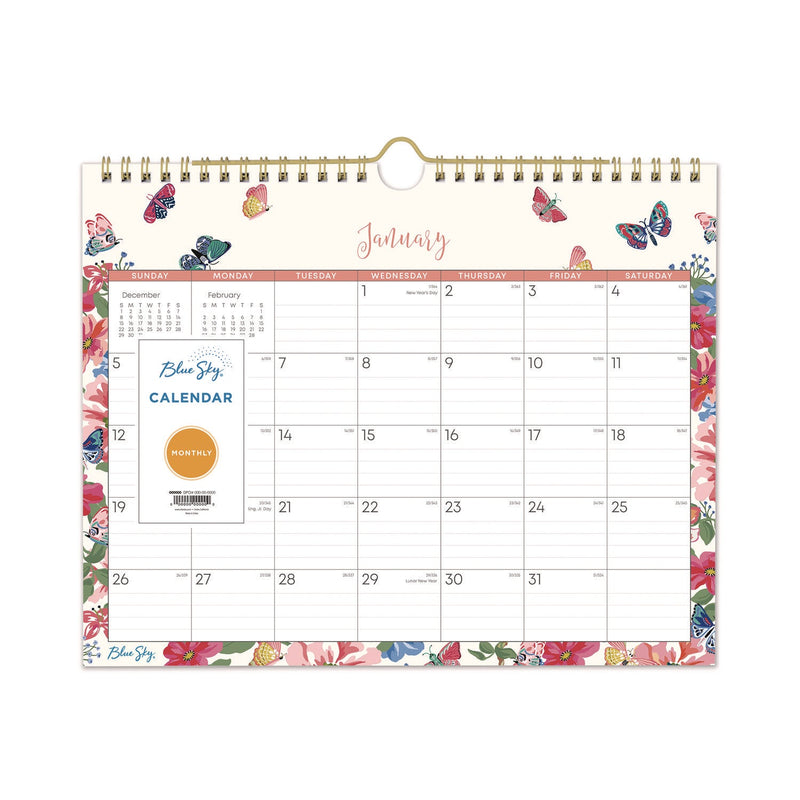 Blue Sky® Fly By Monthly Wall Calendar, Butterflies Artwork, 11" x 8.75", Cream/Pink/Blue Sheets, 12-Month (Jan to Dec): 2025 (BLS148643)