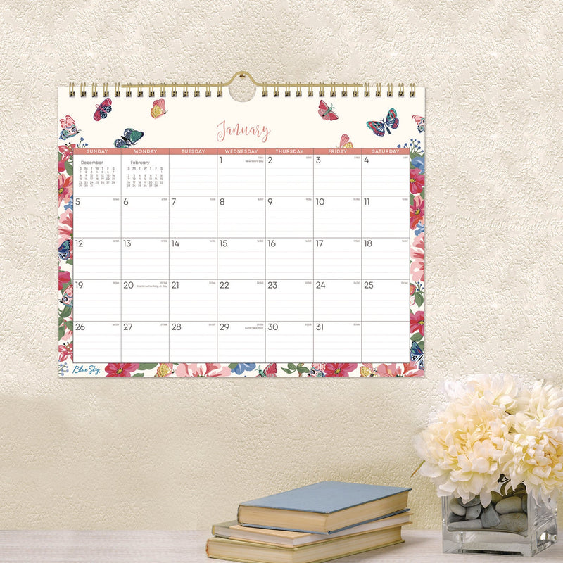 Blue Sky® Fly By Monthly Wall Calendar, Butterflies Artwork, 11" x 8.75", Cream/Pink/Blue Sheets, 12-Month (Jan to Dec): 2025 (BLS148643)