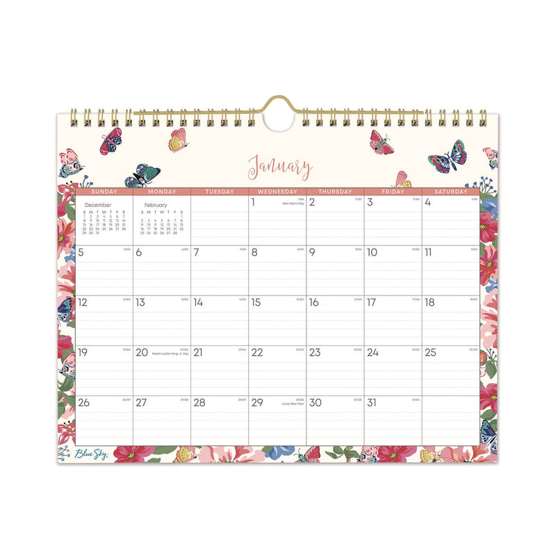 Blue Sky® Fly By Monthly Wall Calendar, Butterflies Artwork, 11" x 8.75", Cream/Pink/Blue Sheets, 12-Month (Jan to Dec): 2025 (BLS148643)