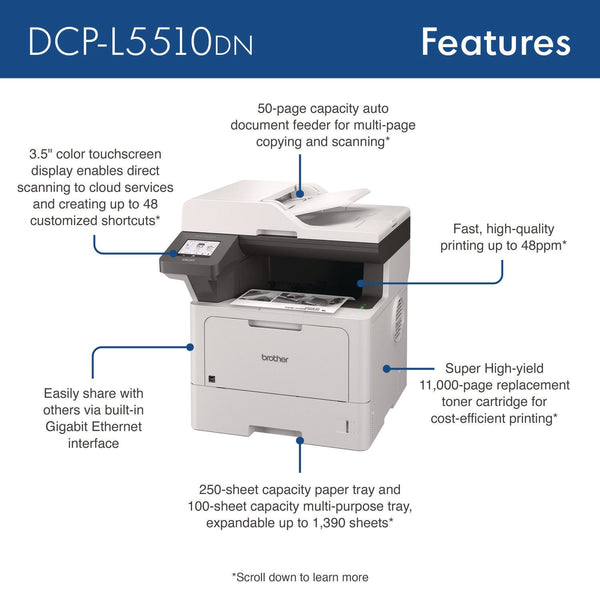 Brother DCP-L5510DN Business Laser AIO Printer, Copy, Print, Scan (BRTDCPL5510DN)