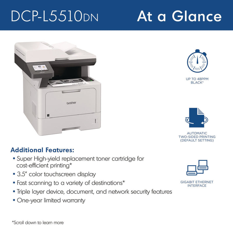 Brother DCP-L5510DN Business Laser AIO Printer, Copy, Print, Scan (BRTDCPL5510DN)
