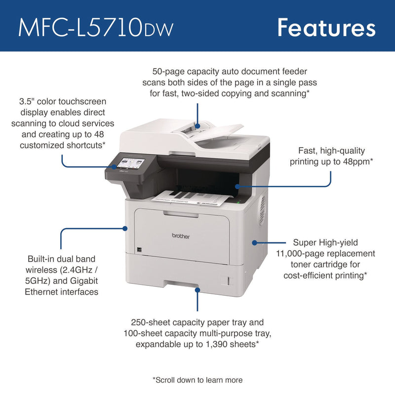 Brother MFC-L5710DW Business Monochrome Laser AIO Printer, Copy, Fax, Print, Scan (BRTMFCL5710DW)