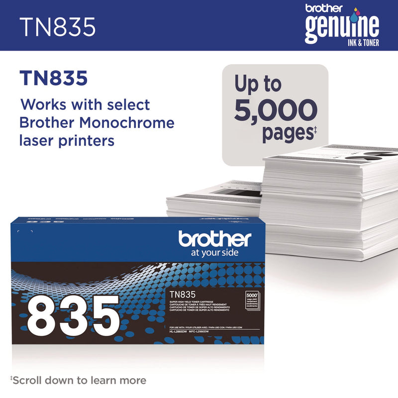 Brother TN835 Super High-Yield Toner, 5,000 Page-Yield, Black (BRTTN835)