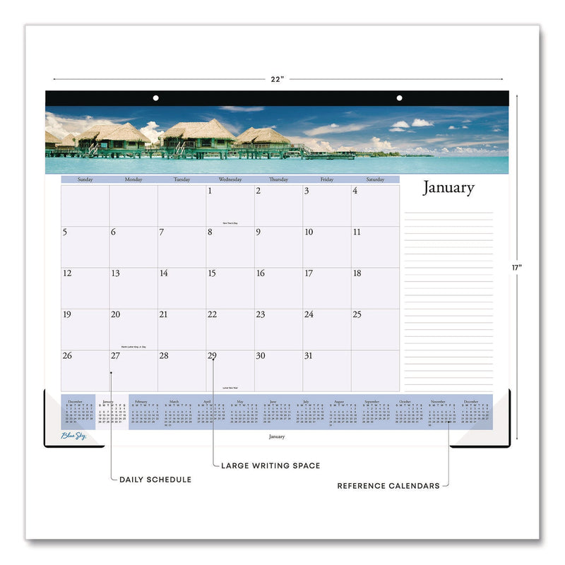 Blue Sky® Islands Desk Pad Calendar, Tropical Island Photography, 22 x 17, Blue/White Sheets, Black Headband, 12-Month (Jan-Dec): 2025 (BLS11789125)