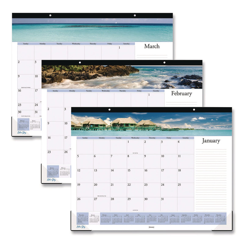 Blue Sky® Islands Desk Pad Calendar, Tropical Island Photography, 22 x 17, Blue/White Sheets, Black Headband, 12-Month (Jan-Dec): 2025 (BLS11789125)