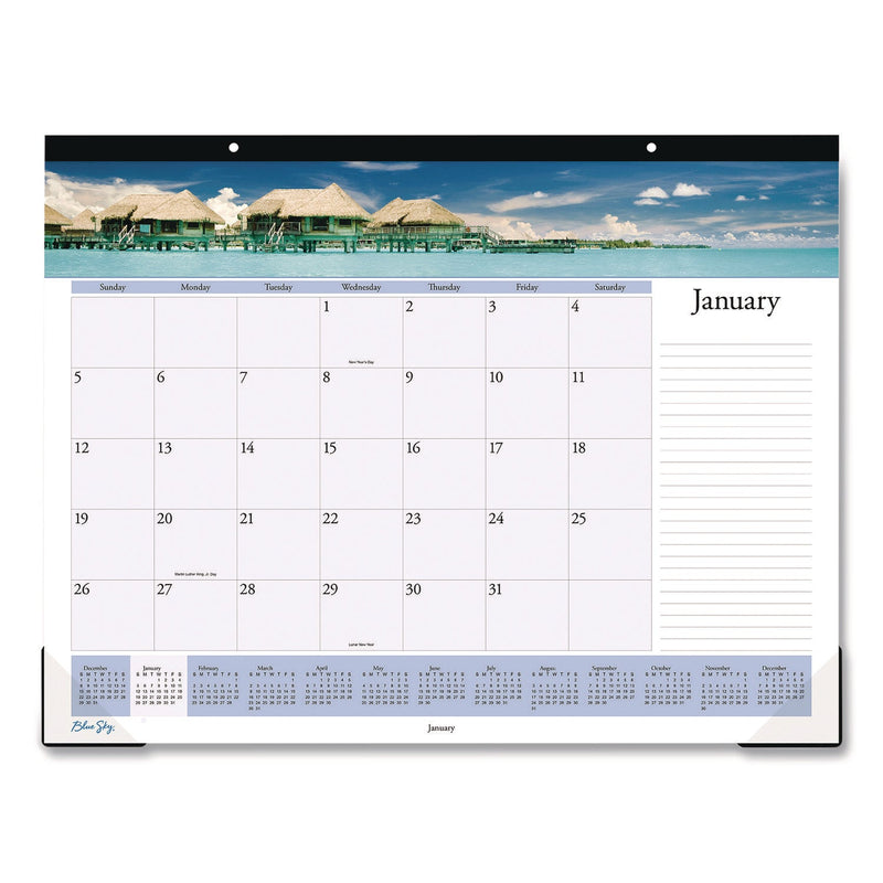 Blue Sky® Islands Desk Pad Calendar, Tropical Island Photography, 22 x 17, Blue/White Sheets, Black Headband, 12-Month (Jan-Dec): 2025 (BLS11789125)