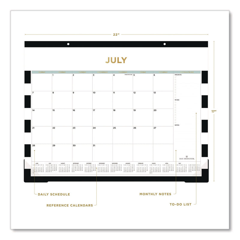 Blue Sky® Day Designer Rugby Stripe Academic Year Desk Pad Calendar, 22 x 17, White/Black Sheets, 12-Month (July to June): 2024 to 2025 (BLS138443A25)
