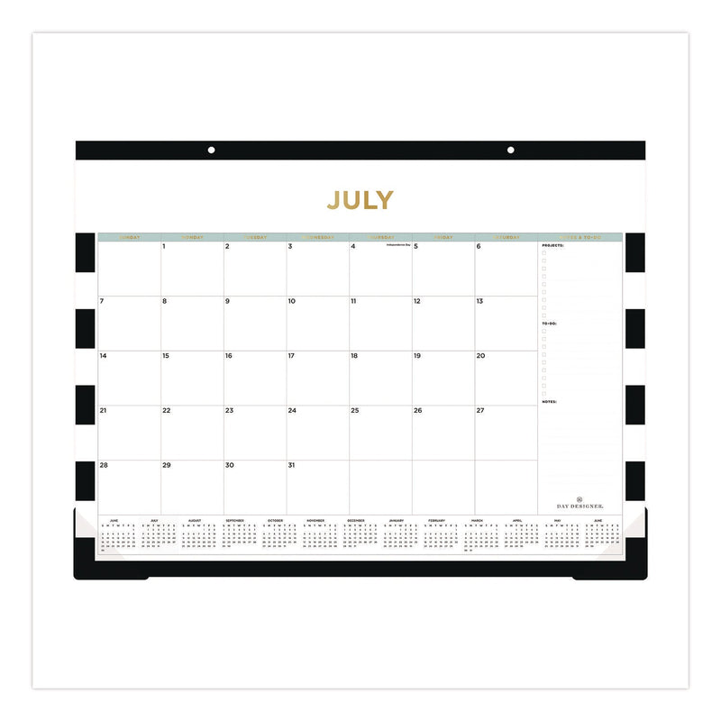Blue Sky® Day Designer Rugby Stripe Academic Year Desk Pad Calendar, 22 x 17, White/Black Sheets, 12-Month (July to June): 2024 to 2025 (BLS138443A25)