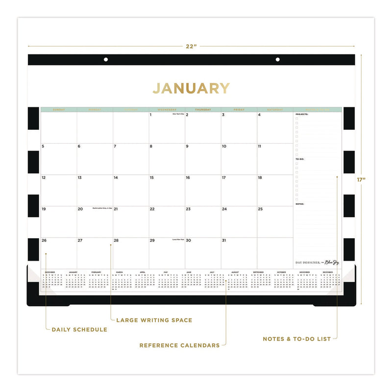 Blue Sky® Day Designer Rugby Stripe Desk Pad Calendar, 22 x 17, White/Black Sheets, 12-Month (Jan to Dec): 2025 (BLS14389525)