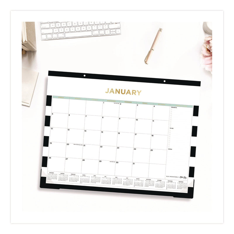 Blue Sky® Day Designer Rugby Stripe Desk Pad Calendar, 22 x 17, White/Black Sheets, 12-Month (Jan to Dec): 2025 (BLS14389525)