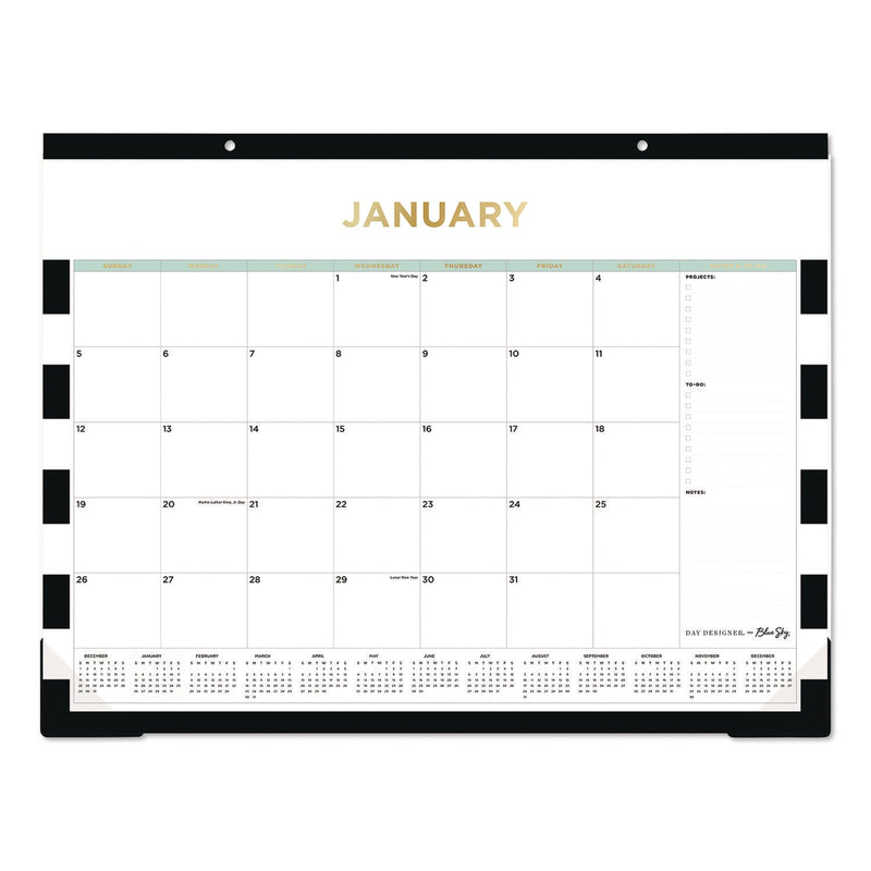 Blue Sky® Day Designer Rugby Stripe Desk Pad Calendar, 22 x 17, White/Black Sheets, 12-Month (Jan to Dec): 2025 (BLS14389525)