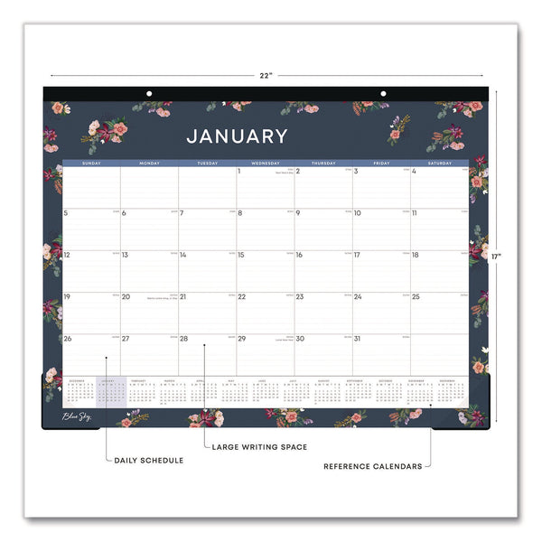 Blue Sky® Ashlyn Desk Pad Calendar, Floral Artwork, 22 x 17, White/Blue/Pink Sheets, Black Headband, 12-Month (Jan to Dec): 2025 (BLS14861825)